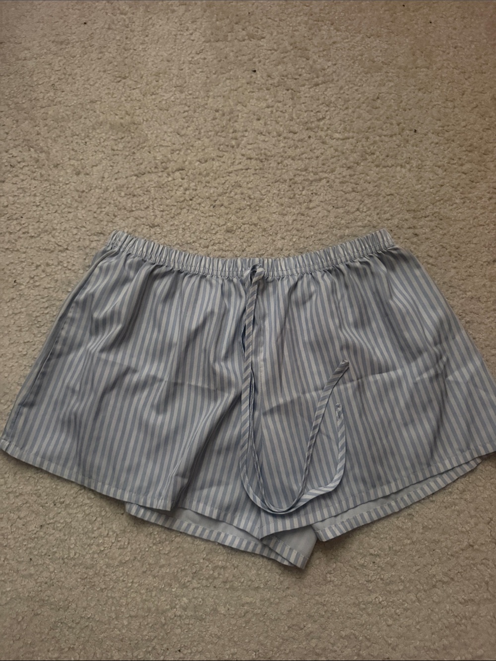 SHEIN Light Blue & White Striped Elastic Waist Shorts